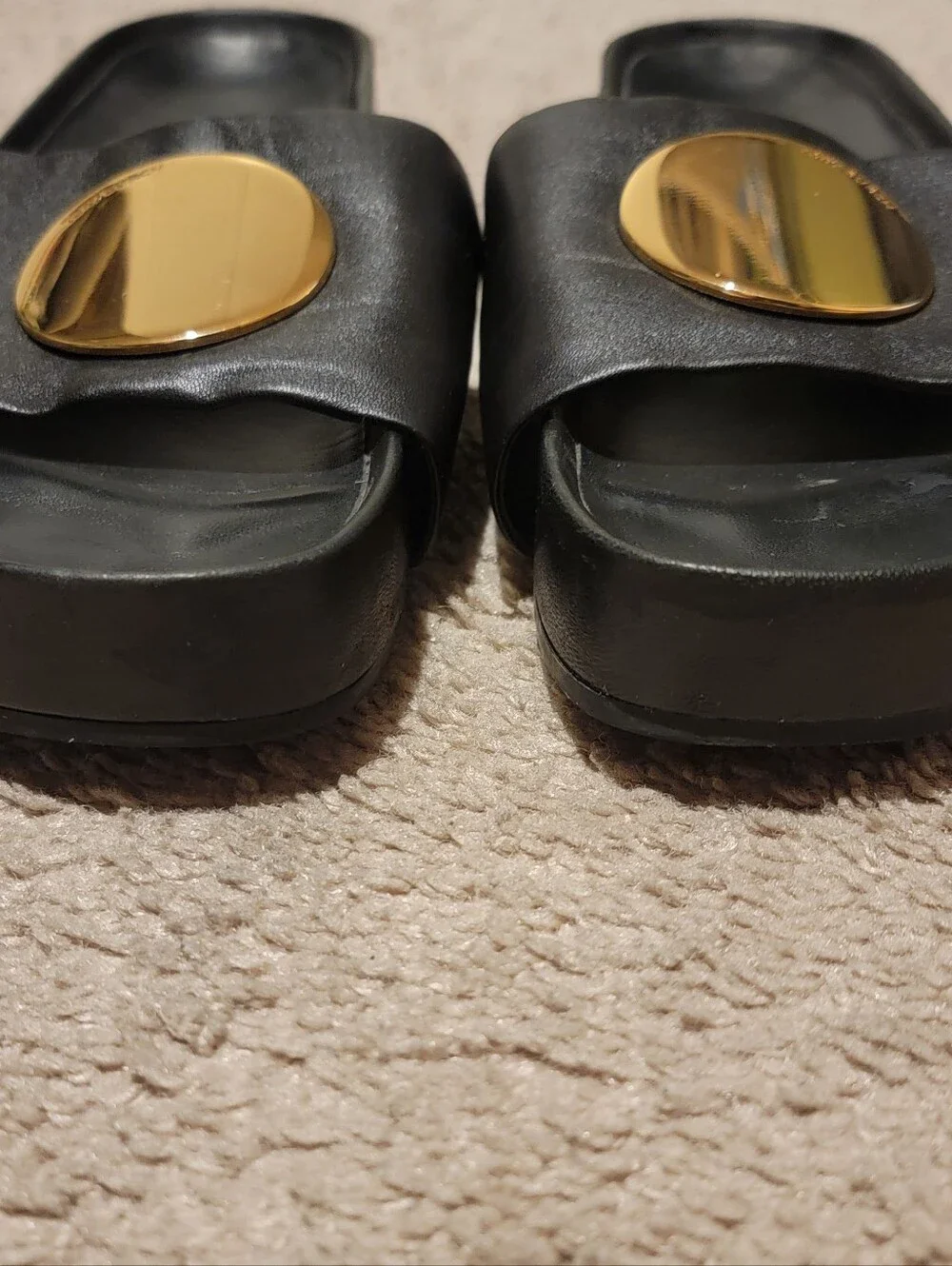 Tory Burch Patos Platform Sandals Slides Black Gold Size 7.5